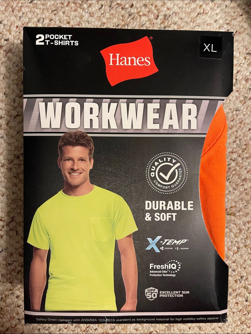 Hanes Men’s Workwear Pocket T-Shirt Safety Orange Accent - XL